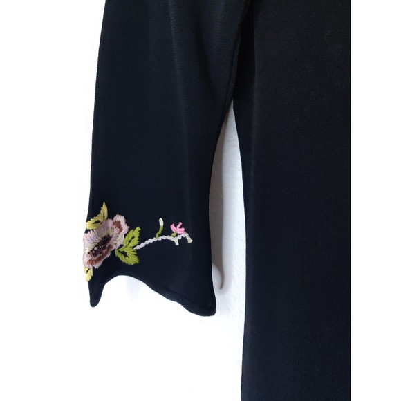 Thom Smith Black Embroidered Floral Long Sleeve V-Neck Acrylic Silk Midi Dress S - Picture 7 of 9